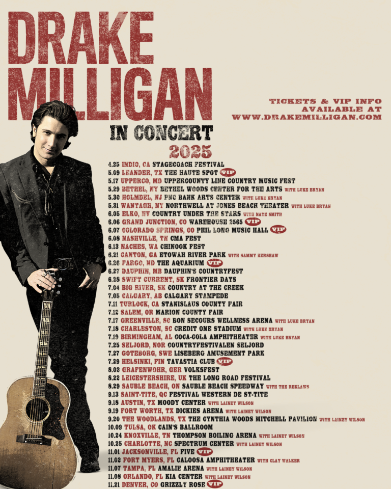 Drake Milligan Announces 2025 Tour With Luke Bryan, Lainey Wilson, Festival Dates, And Headlining Shows